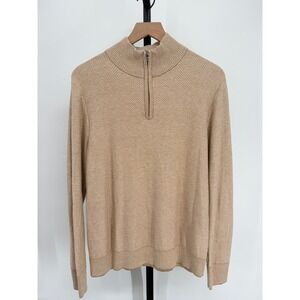 Bonobos Mens Quarter Zip Sweater Cotton Cashmere Herringbone Mock Neck Tan Knit